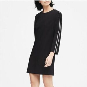 Banana Republic minimalist solid black arm stripe mini shift dress size 0